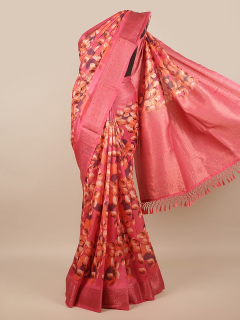 

Pothys Pink & Purple Floral Zari Jute Silk Saree