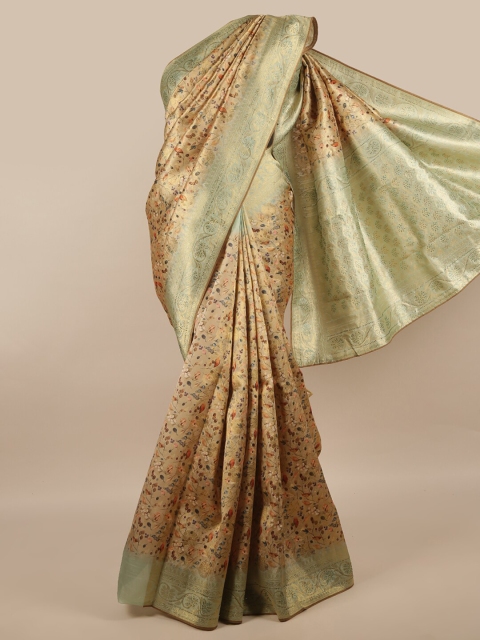 

Pothys Tan & Green Floral Zari Jute Silk Saree