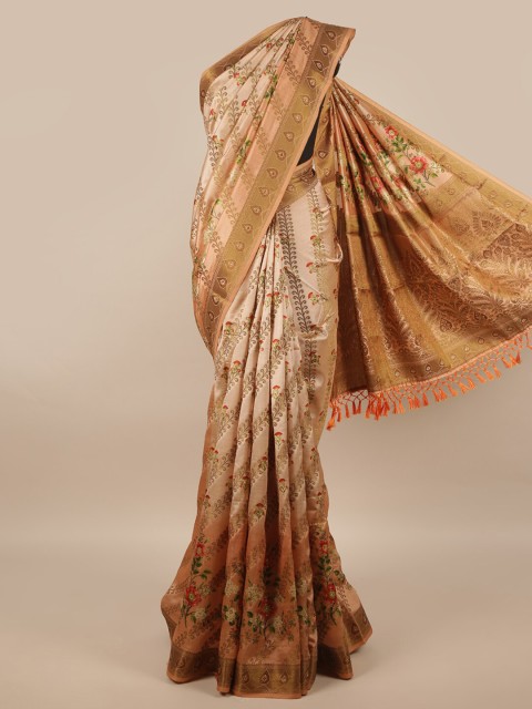 

Pothys Peach-Coloured & Red Floral Zari Jute Silk Saree
