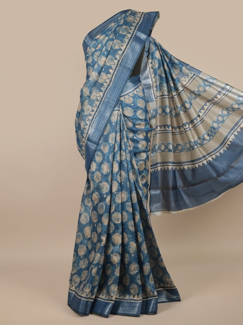 

Pothys Blue & Beige Floral Zari Jute Silk Saree
