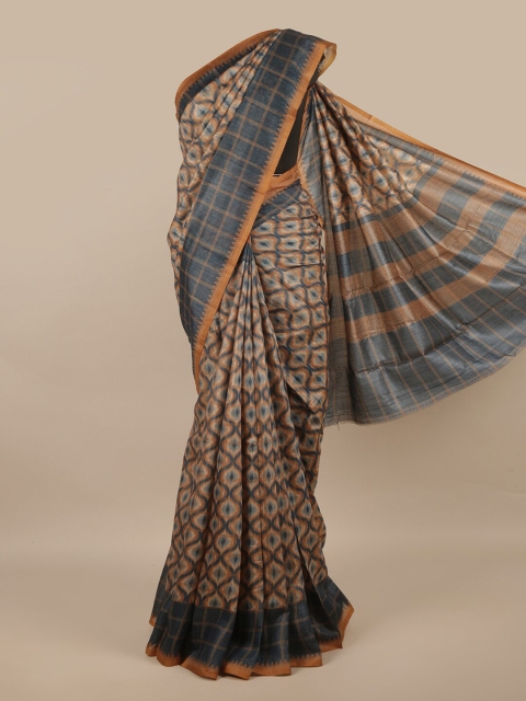 

Pothys Blue & Brown Jute Silk Saree