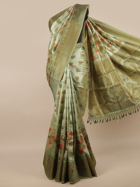 

Pothys Olive Green & Gold-Toned Woven Design Zari Jute Silk Saree