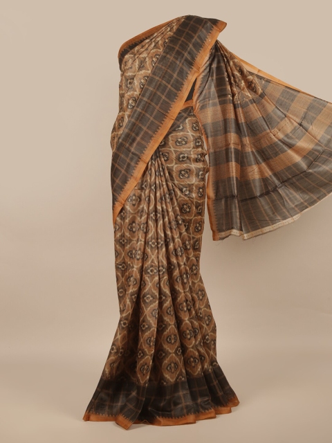 

Pothys Taupe & Brown Ethnic Motifs Jute Silk Saree