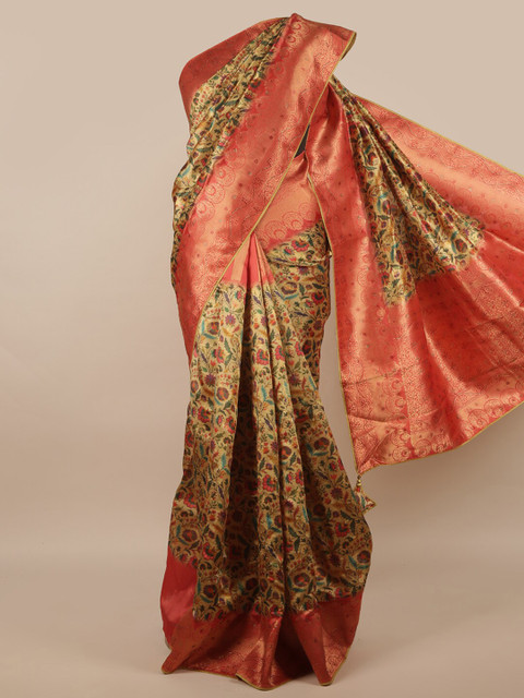 

Pothys Green & Red Floral Zari Jute Silk Saree