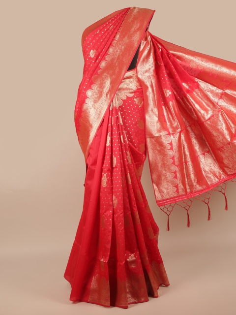 

Pothys Pink & Gold-Toned Woven Design Zari Jute Silk Saree