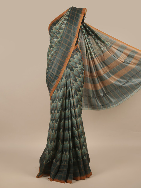 

Pothys Green & Tan Jute Silk Saree