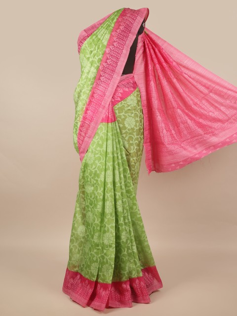 

Pothys Green & Pink Floral Jute Silk Saree
