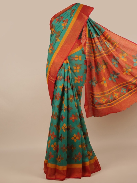 

Pothys Green & Red Floral Zari Jute Silk Saree