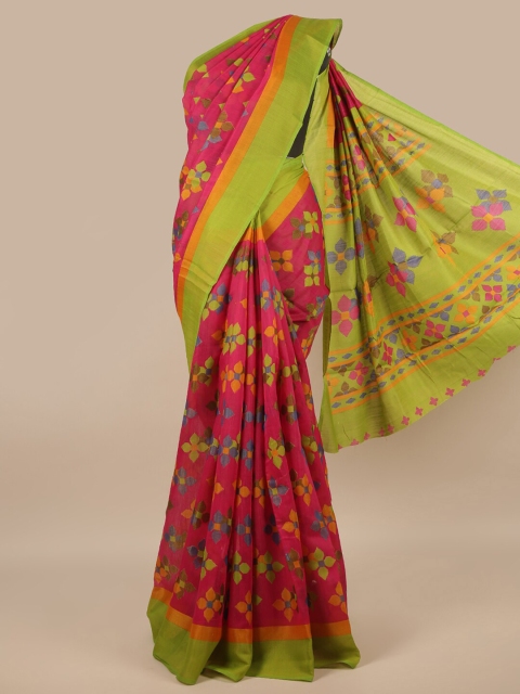 

Pothys Pink & Green Floral Jute Silk Saree