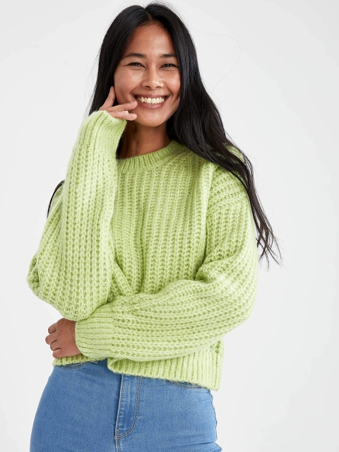 

DeFacto Women Green Ribbed Pullover