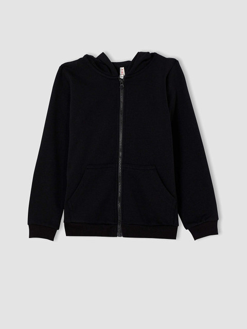

DeFacto Girls Black Solid Hooded Sweatshirt