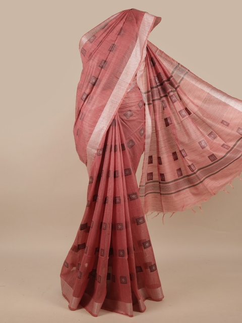

Pothys Mauve & Black Ethnic Motifs Linen Blend Saree