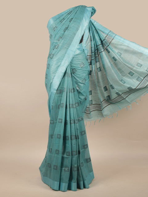 

Pothys Blue Printed Linen Blend Saree
