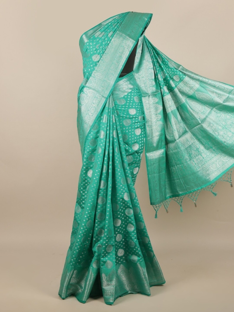 

Pothys Green & Silver-Toned Woven Design Zari Jute Silk Saree