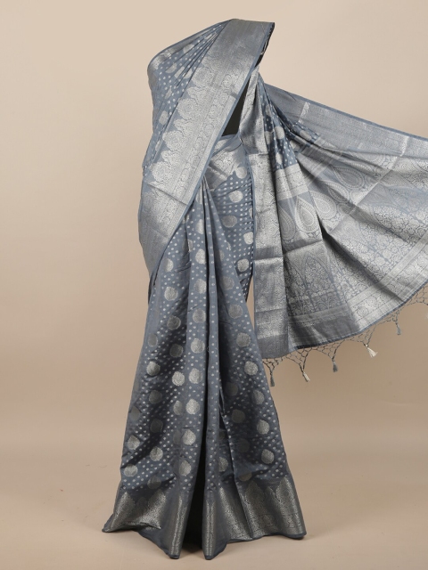 

Pothys Grey & Silver-Toned Floral Zari Jute Silk Saree