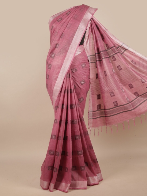 

Pothys Pink & Grey Zari Linen Blend Saree