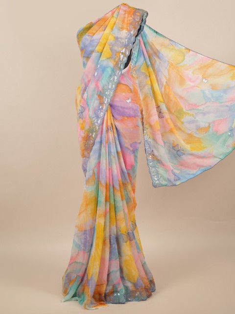 

Pothys Yellow & Green Tie & Dye Polychiffon Saree