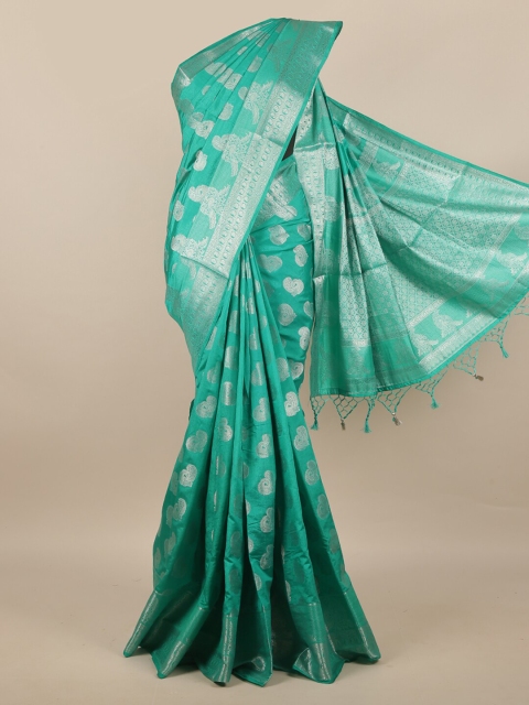

Pothys Green & Silver-Toned Ethnic Motifs Zari Jute Silk Saree