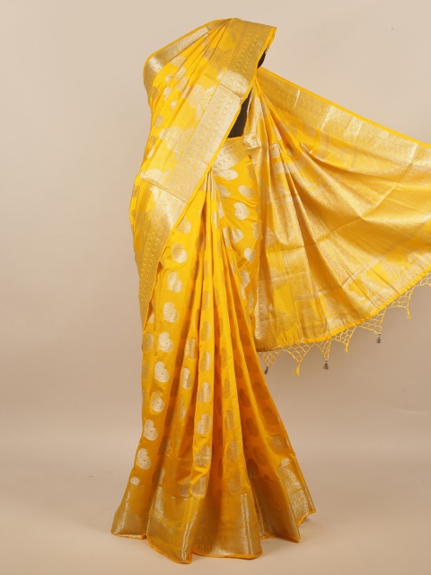 

Pothys Yellow & Golden Ethnic Motifs Jute Silk Saree