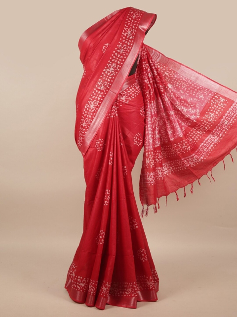 

Pothys Red & White Ethnic Motifs Zari Linen Blend Saree