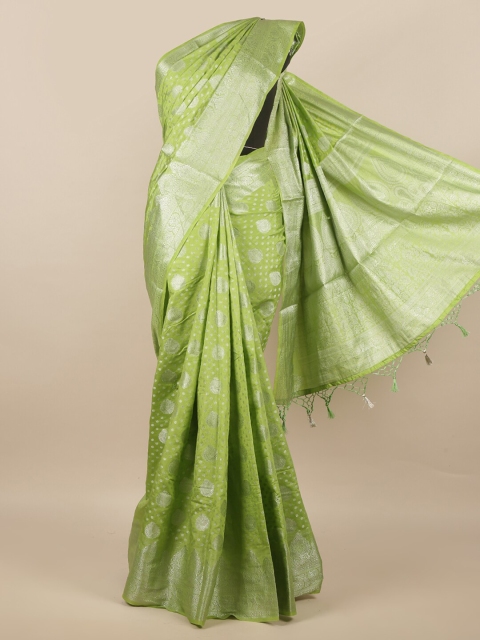 

Pothys Green & Silver-Toned Ethnic Motifs Zari Jute Silk Saree