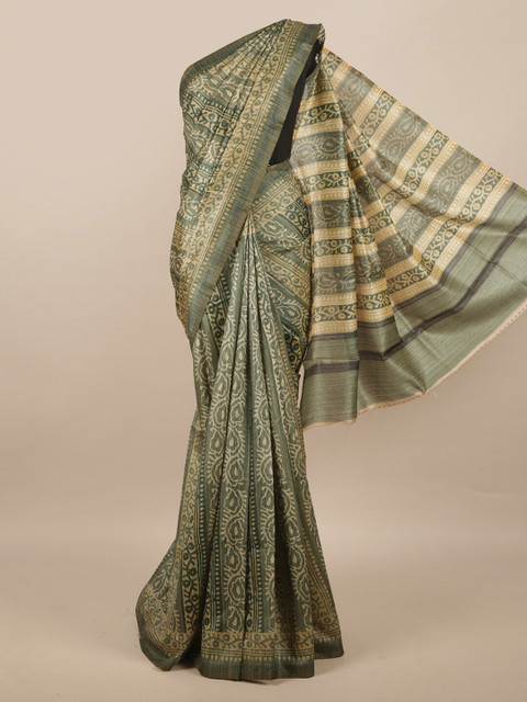 

Pothys Green & Beige Ethnic Motifs Jute Silk Saree