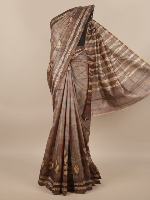 

Pothys Grey & Beige Batik Printed Jute Silk Saree