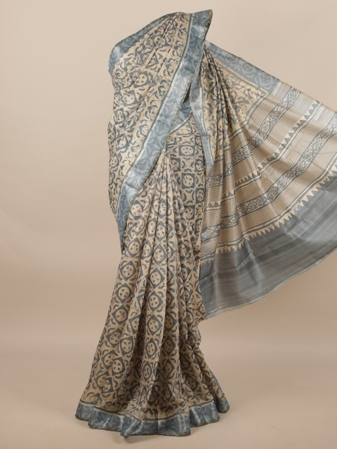 

Pothys Cream-Coloured & Grey Batik Jute Silk Saree