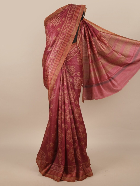 

Pothys Rust Red & Beige Jute Silk Saree