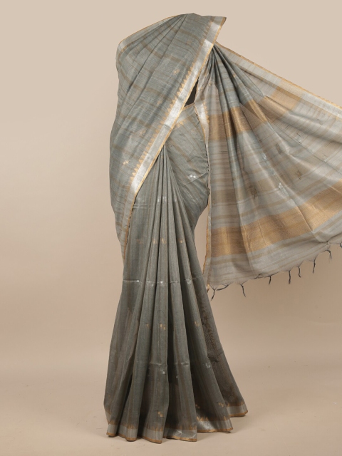 

Pothys Grey & Gold-Toned Woven Design Zari Linen Blend Saree