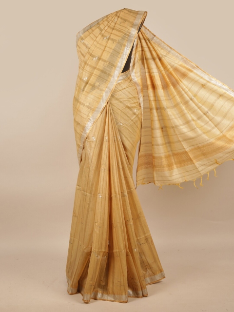 

Pothys Gold-Toned & Silver-Toned Woven Design Zari Linen Blend Saree