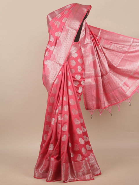 

Pothys Pink & Silver-Toned Ethnic Motifs Zari Jute Silk Saree