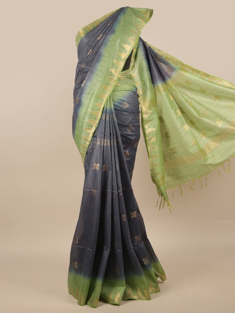 

Pothys Grey & Green Floral Zari Jute Silk Saree