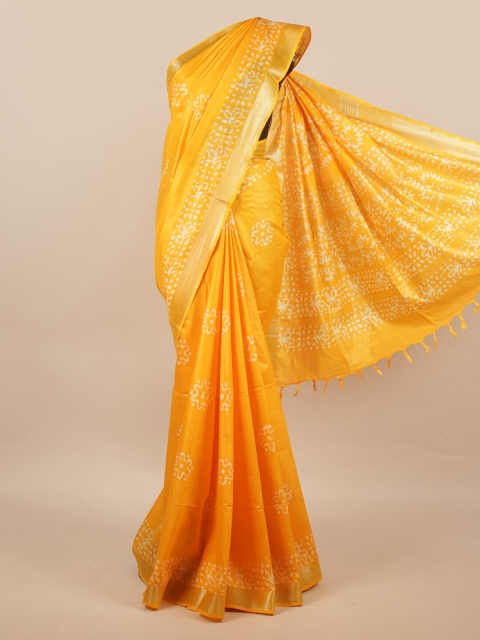 

Pothys Yellow & White Batik Zari Linen Blend Saree