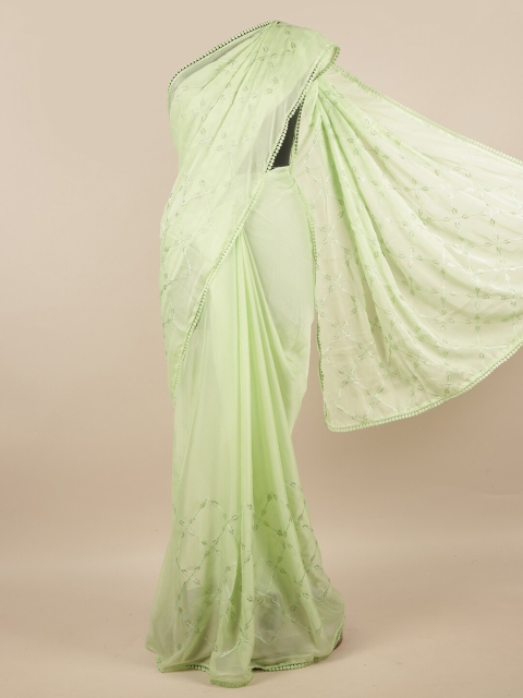 

Pothys Green Embellished Poly Chiffon Saree