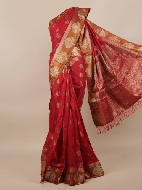 

Pothys Maroon & Gold-Toned Ethnic Motifs Zari Jute Silk Saree