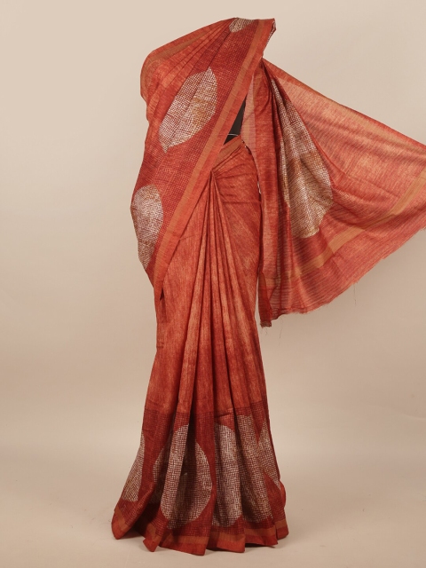 

Pothys Rust & Off White Jute Silk Saree