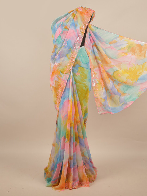 

Pothys Blue & Pink Tie and Dye Sequinned Saree