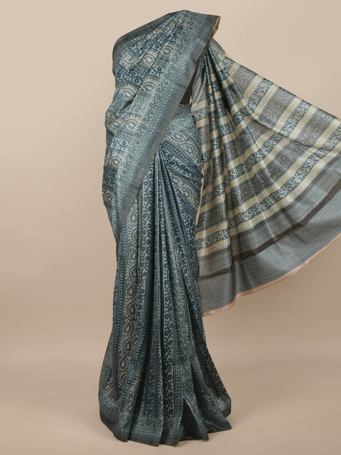 

Pothys Blue & Beige Batik Jute Silk Saree