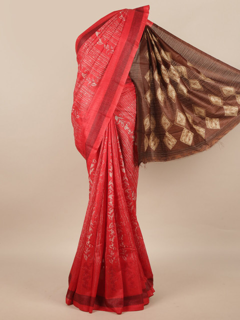 

Pothys Brown & Red Striped Jute Silk Saree