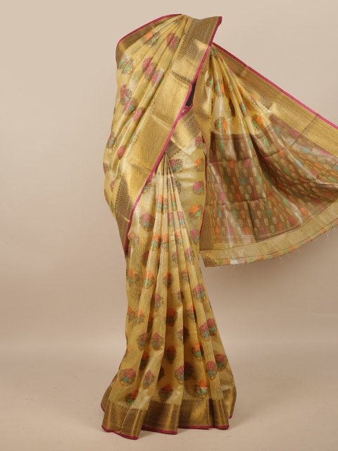 

Pothys Yellow Ethnic Motifs Zari Jute Silk Saree