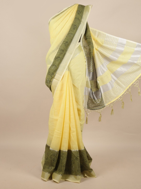 

Pothys Yellow & Olive Green Linen Blend Saree