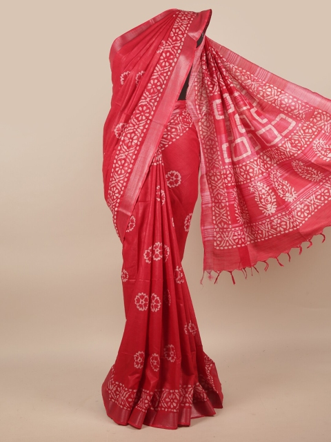 

Pothys Pink & White Batik Linen Blend Saree