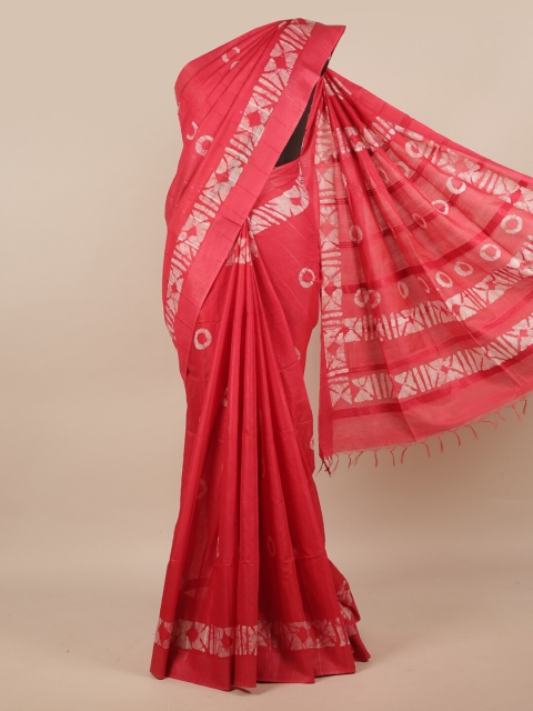 

Pothys Pink & White Batik Jute Silk Saree