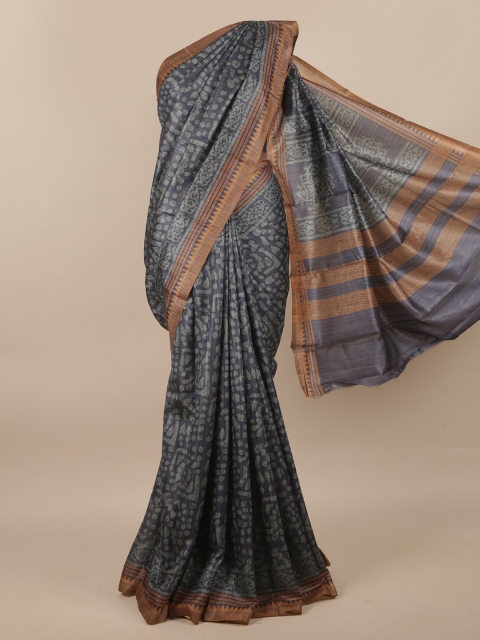 

Pothys Blue & Brown Ethnic Motifs Jute Silk Saree