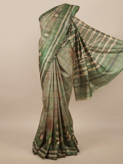 

Pothys Green & Beige Floral Jute Silk Saree