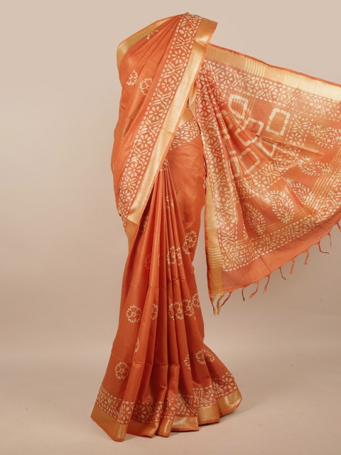 

Pothys Women Orange Printed Linen Blend Saree