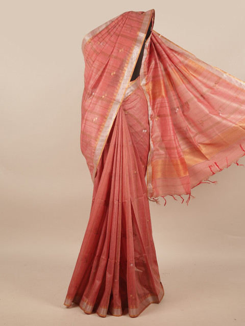 

Pothys Pink Woven Design Zari Linen Blend Saree