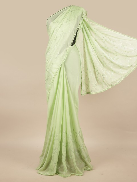 

Pothys Green & Brown Floral Poly Chiffon Saree