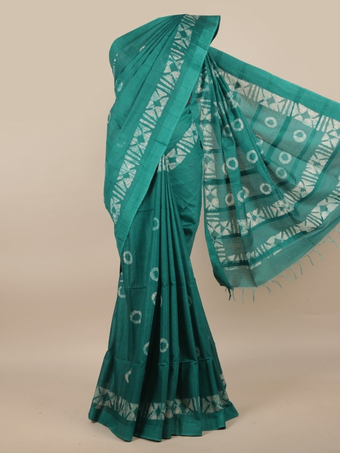 

Pothys Green & White Batik Jute Silk Saree
